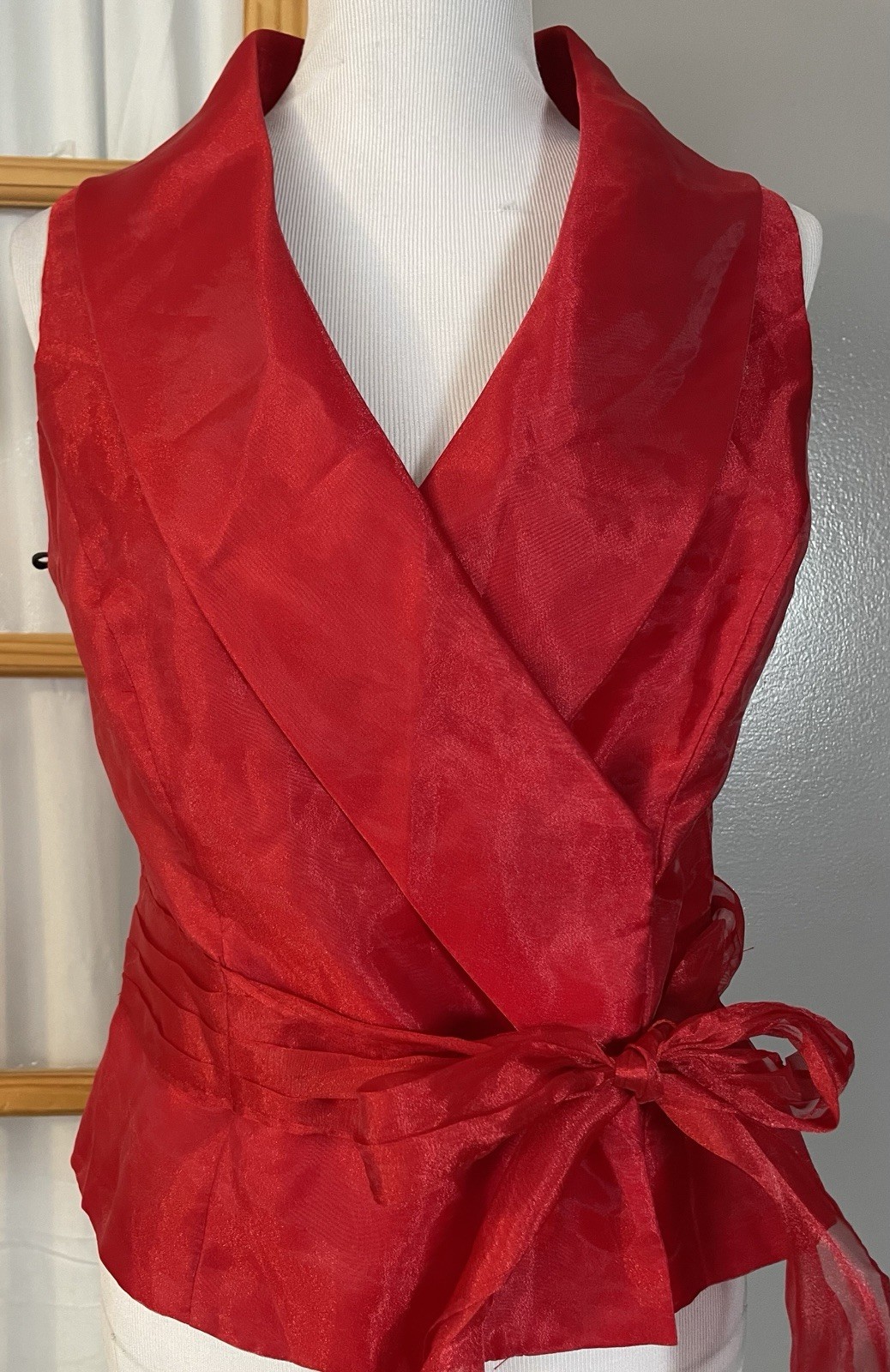 70s Onyx Nite Wrap Evening Blouse Sz M Red Collared Bow Holiday Formal USA Made