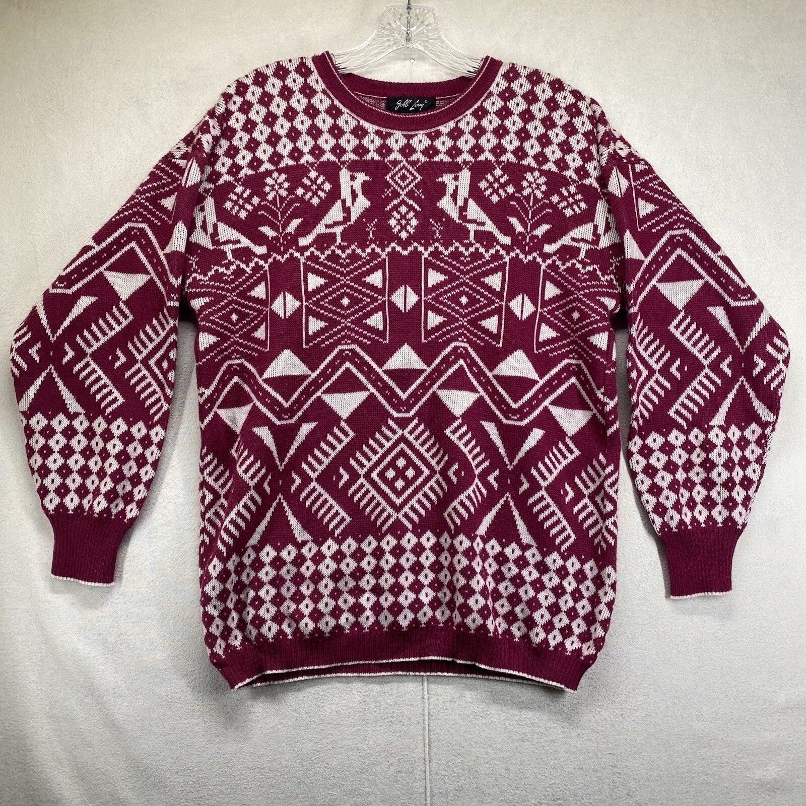 Vintage 80s Sweater Women’s Medium Wool Acrylic Collared All Over Print Birds