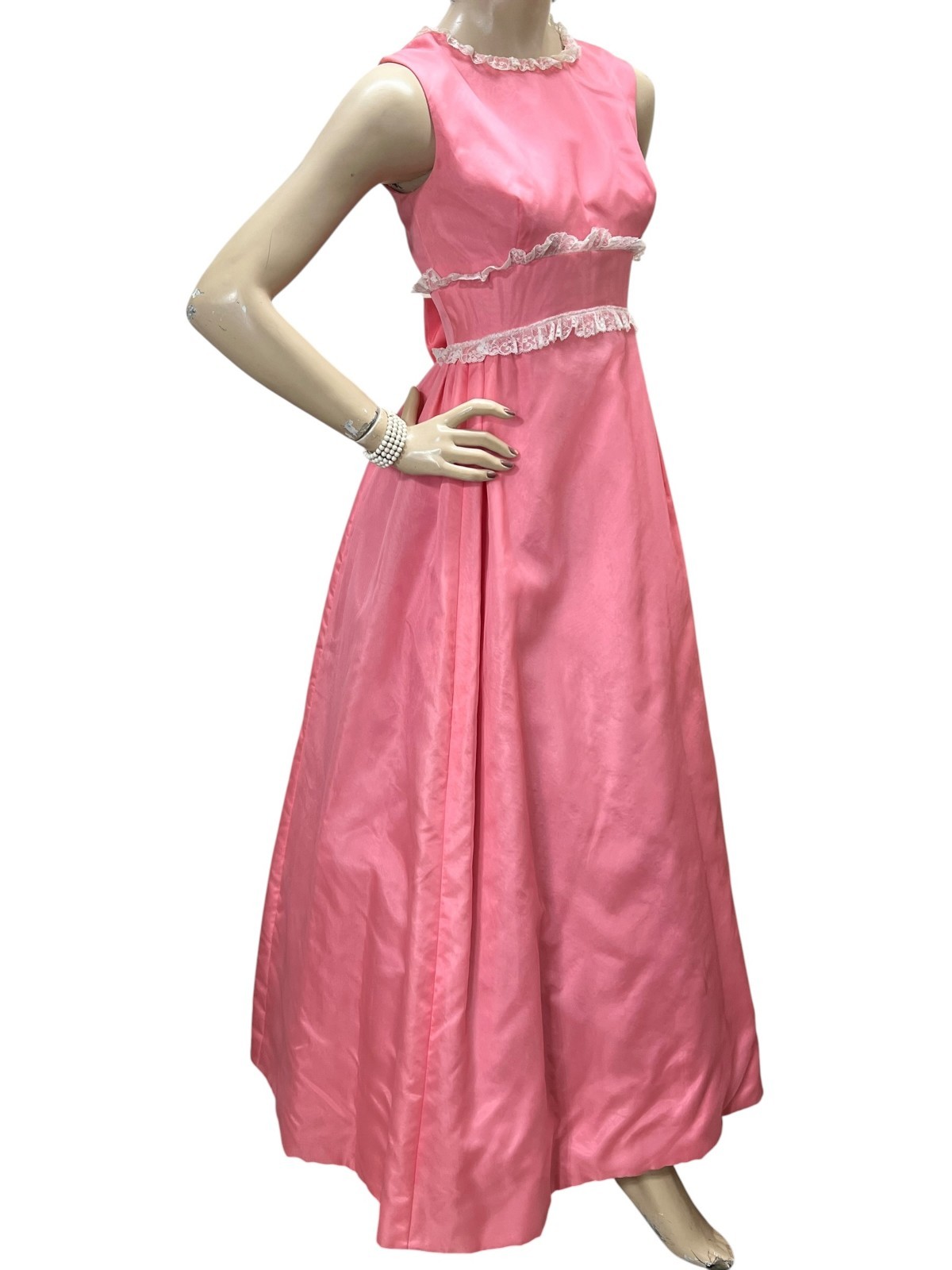 NOS Vtg 60s Sz 8 S 34 B 26 W Prom Gown Dress Pink Priscilla of Boston Silk Rayon