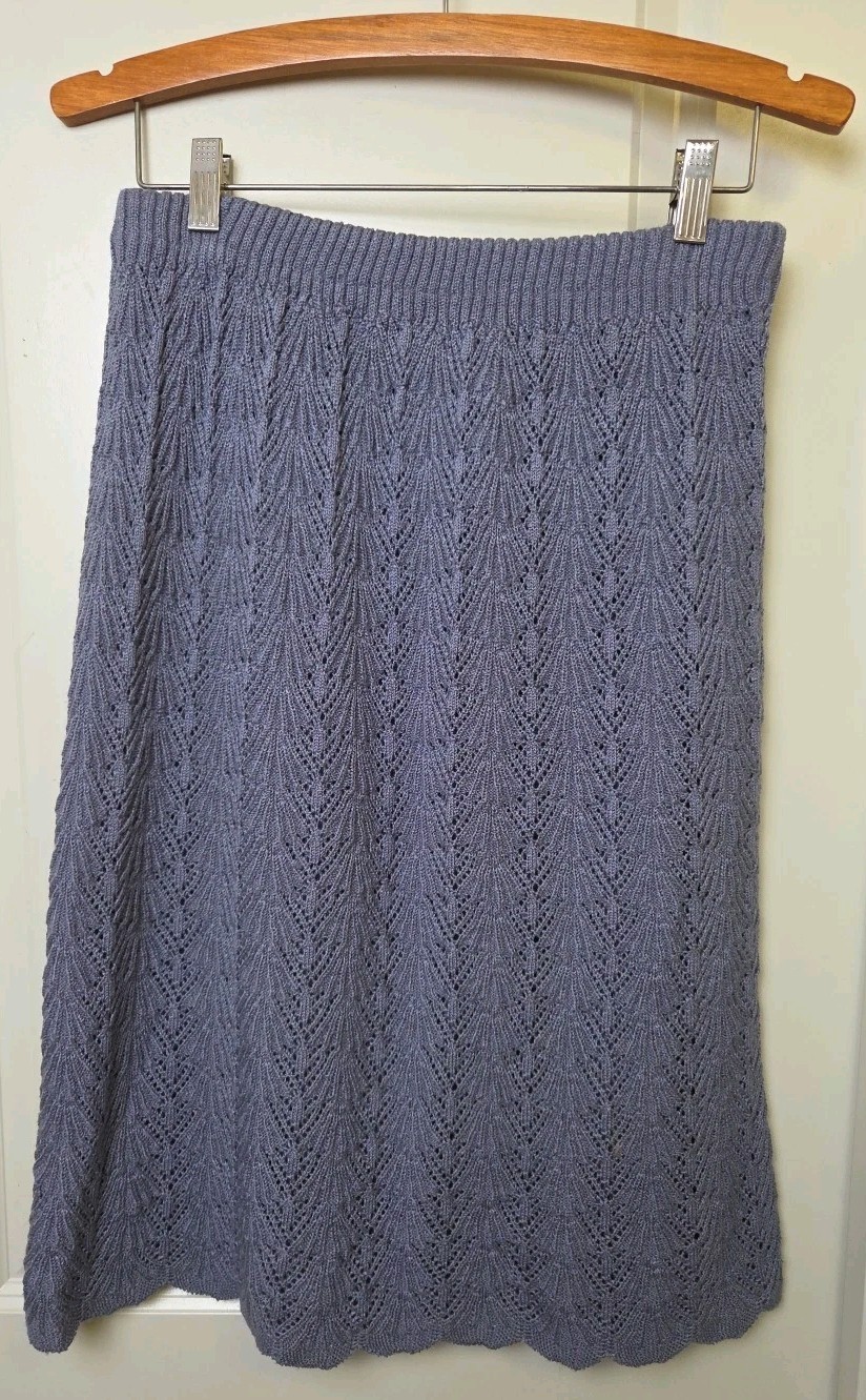 Vintage Crochet Blue Shell Scallop Knit Sweater Skirt Evanna New York Size 10