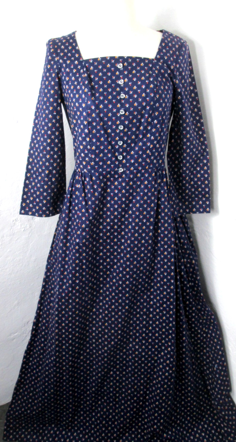Vintage Handmade 70s Maxi Dress Size M/L Ditty Floral Square Neck Prairie
