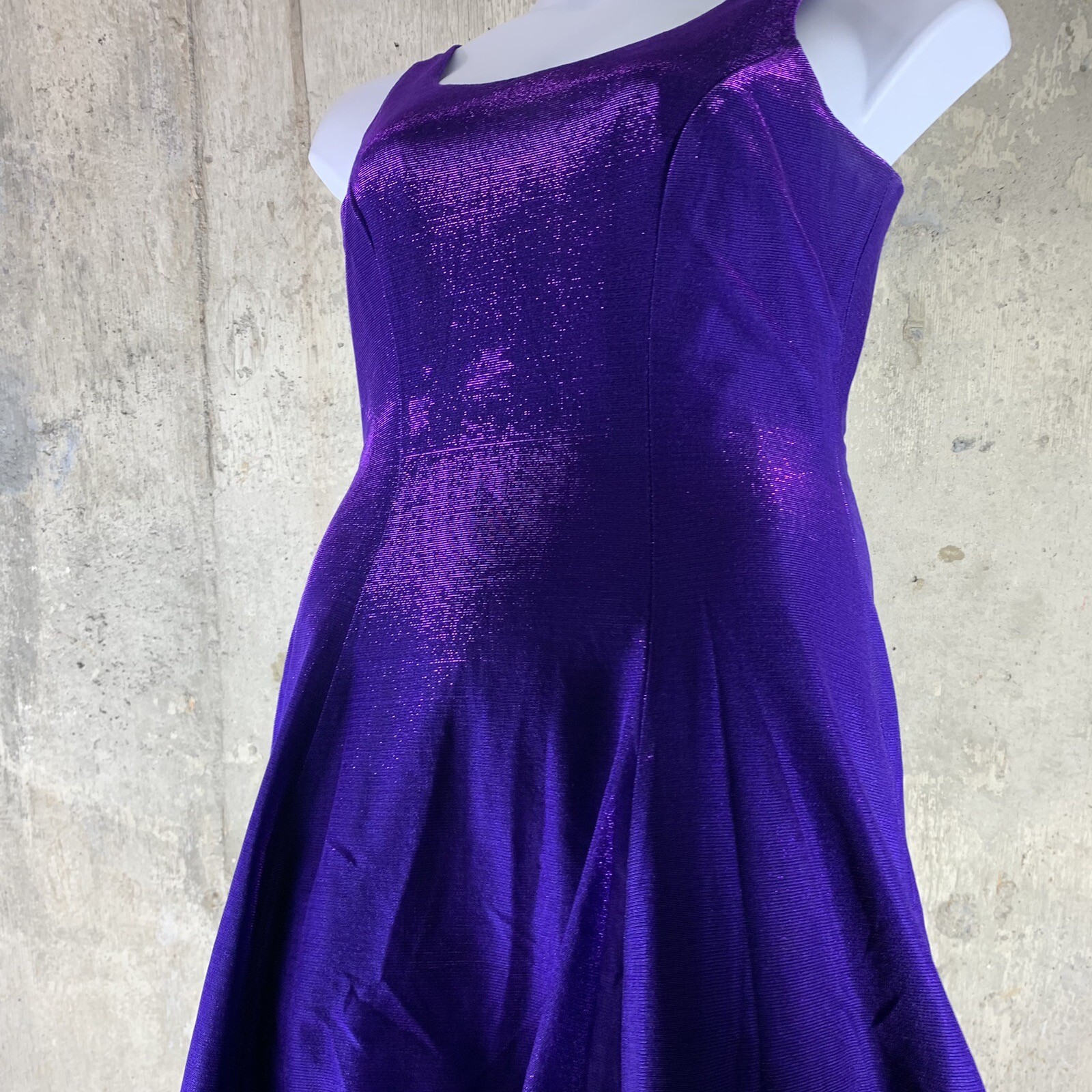 Vintage Mini Dress Purple Iridescence Fit Flare Tank Open Back Size 9/10