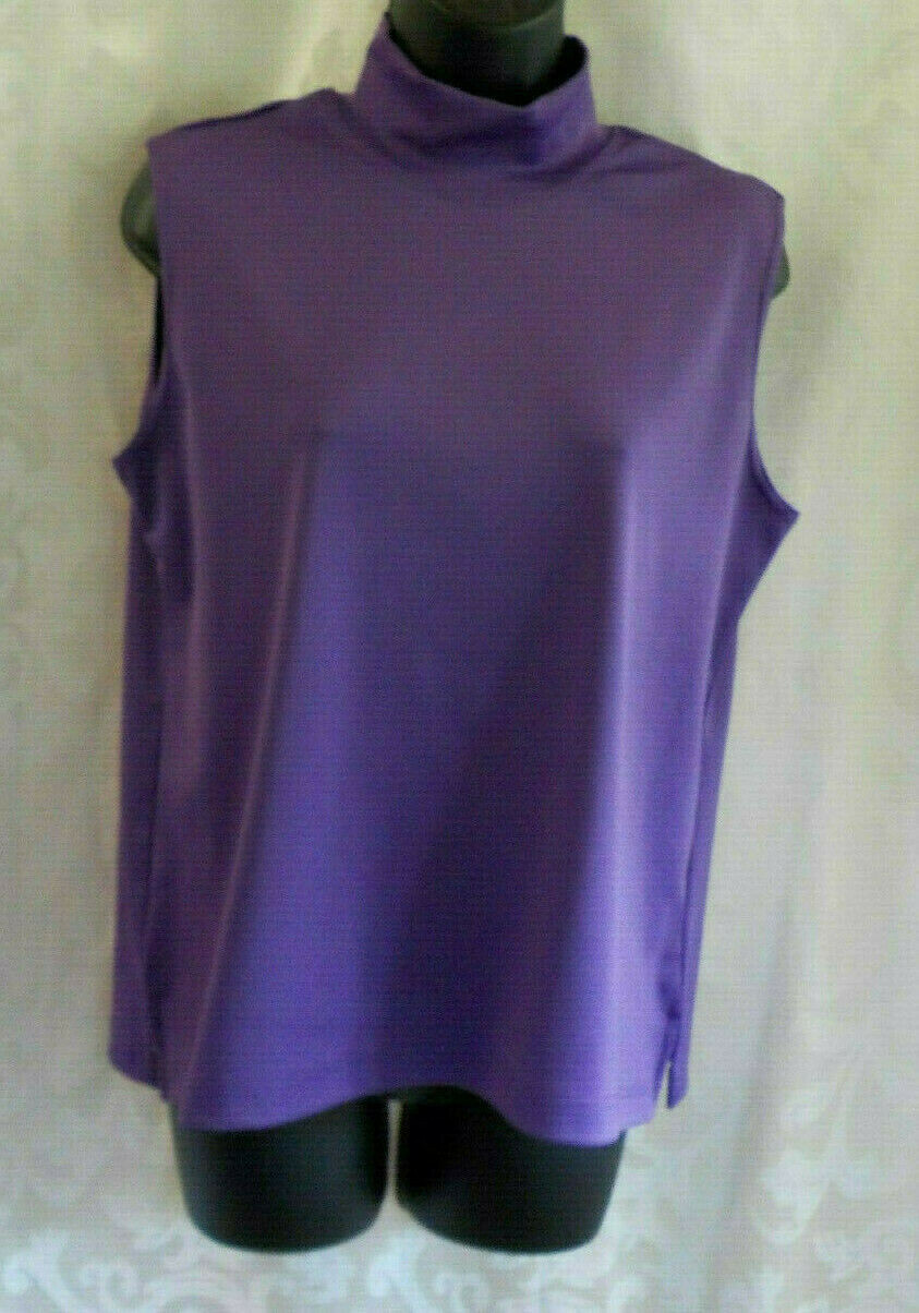 Vintage N Touch Blouse Size PM Purple Moch Neck Sleeveless Side Vents Blend