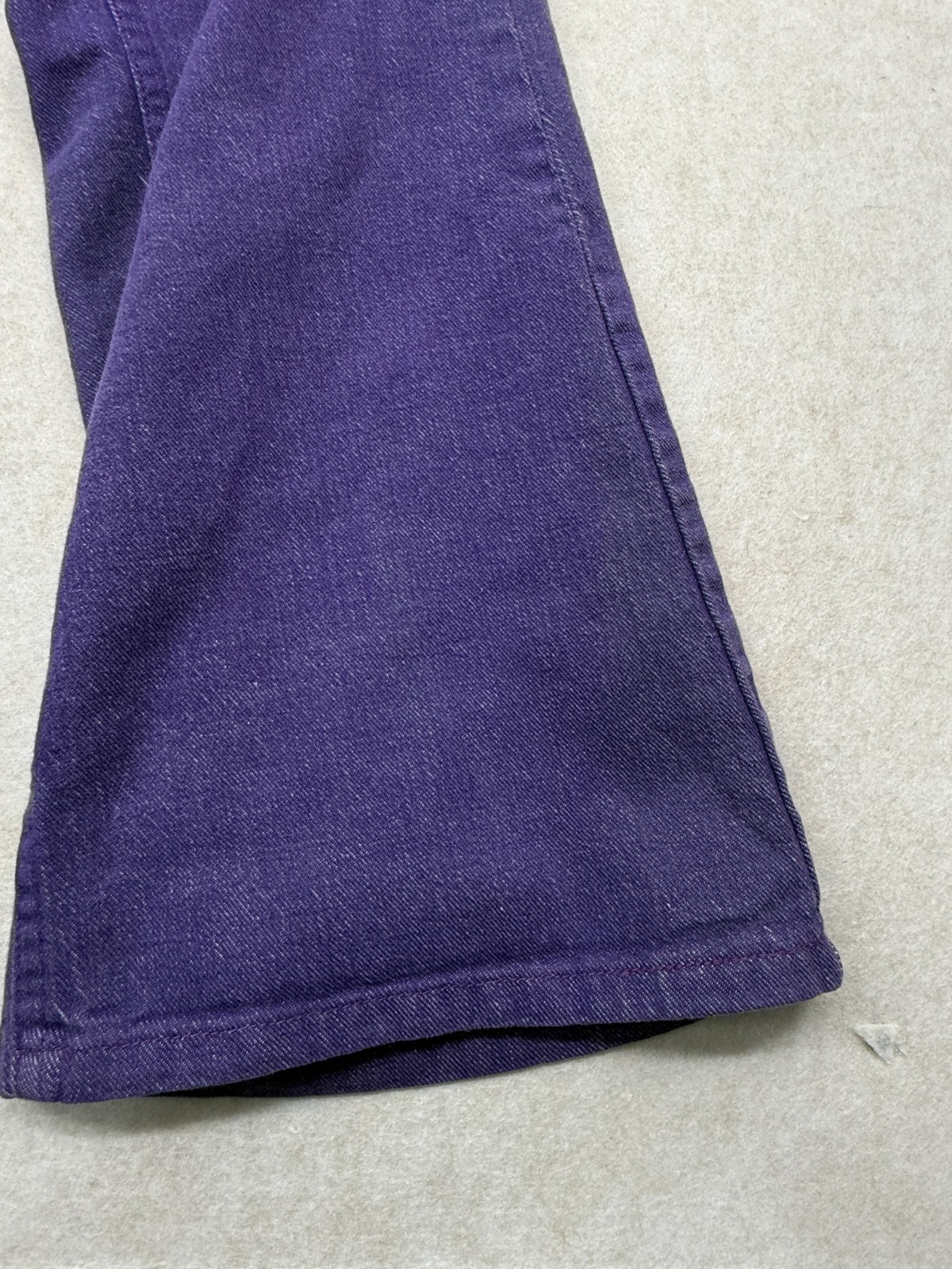 Vintage 1970s Maverick Blue Bell Purple Denim Jeans High Rise Bell Bottom USA 18