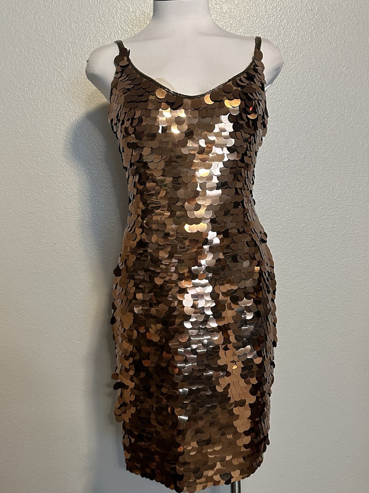 Black Tie Oleg Cassini Dress Womens 4 Bronze Gold Sequin Silk Vintage Cocktail