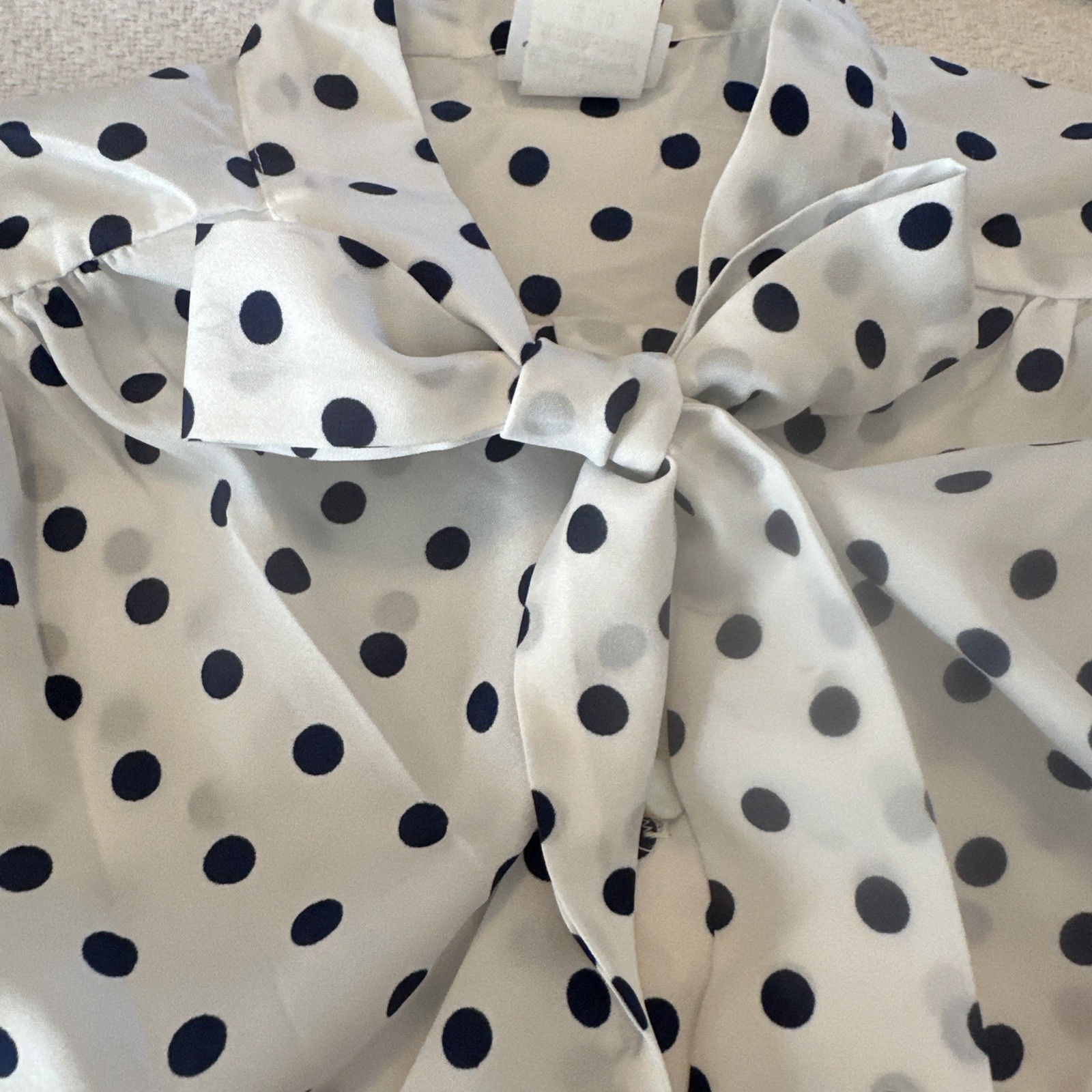 Vtg J C PENNEY FASHIONS White Blouse W/Black Polka Dots Bow 70’s Secretary Look