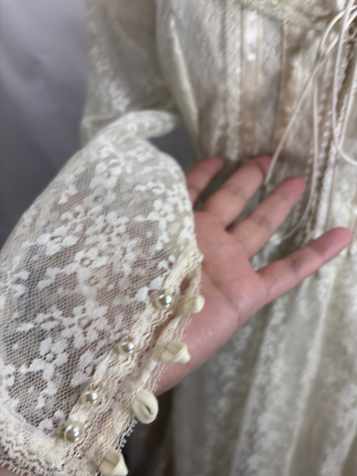 Vintage 70s Gunne Sax Romantic Renaissance Dress Bridal Maxi Cream Lace 5 Bride