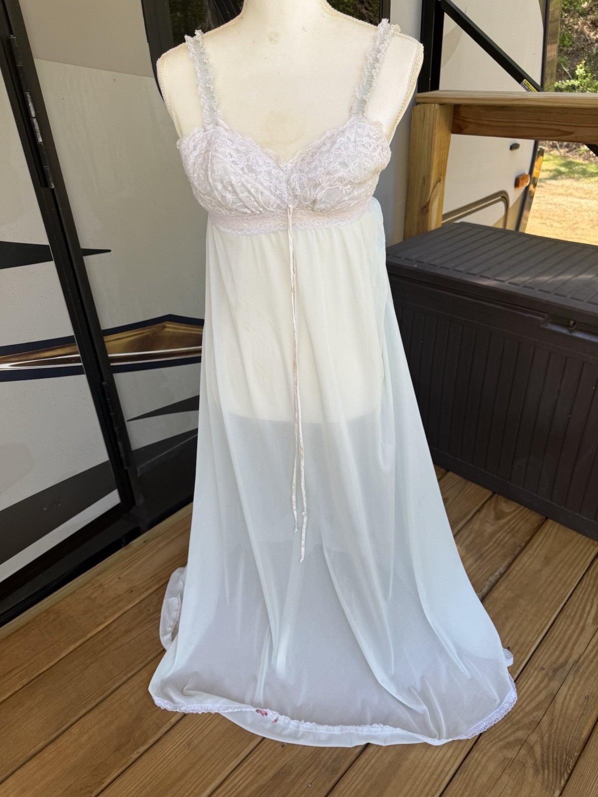 Vintage Olga Empire Waist Nightgown Chemise Sweep 34 Light Blue Padded Bra 9200