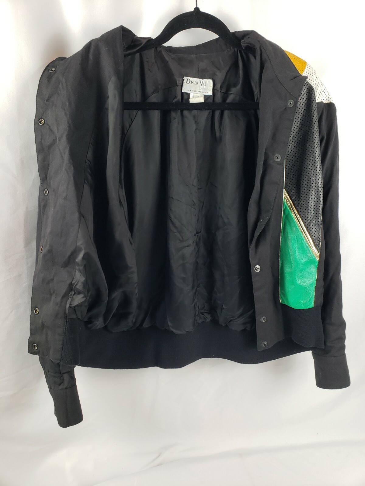 Vtg 80’s 90’s Deja Vu Designs Leather Colorblock & Cotton Twill Jacket Wmn Med