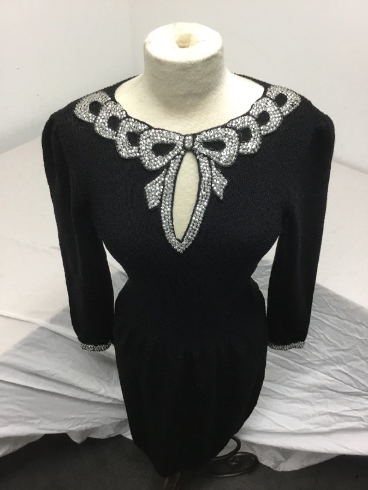 Don Sayres for Wellmore, Black Sweater Dress, Rhinestones, Sz 10, (SR549)