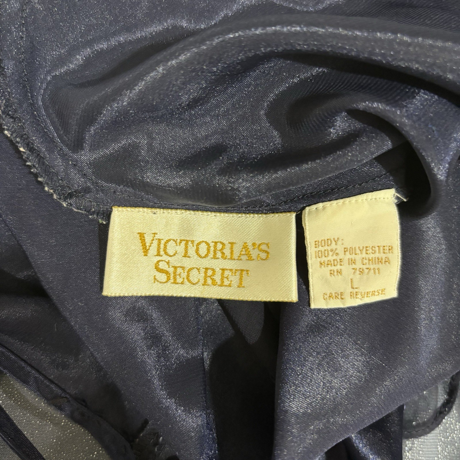 Vintage Victoria’s Secret navy sequins detail satin finish teddy bodysuit (L)