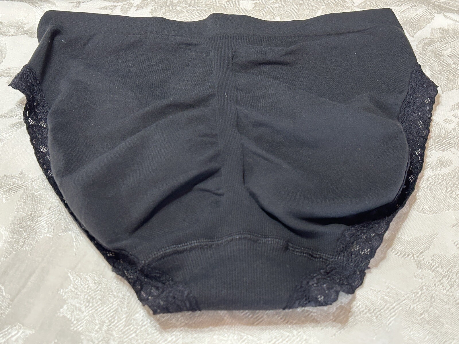 Vtg CACIQUE Tactel Nylon Lace Trim Hi-Cut 18/20 Black Shaping Panties #258