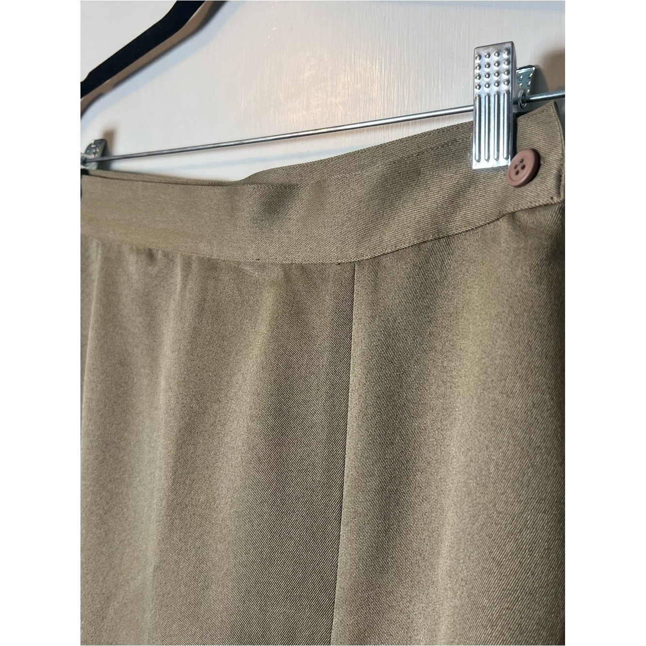 Together Vintage 80s Tan Midi Skirt Faux Leather Buckle Straps Pleated Slit Sz S