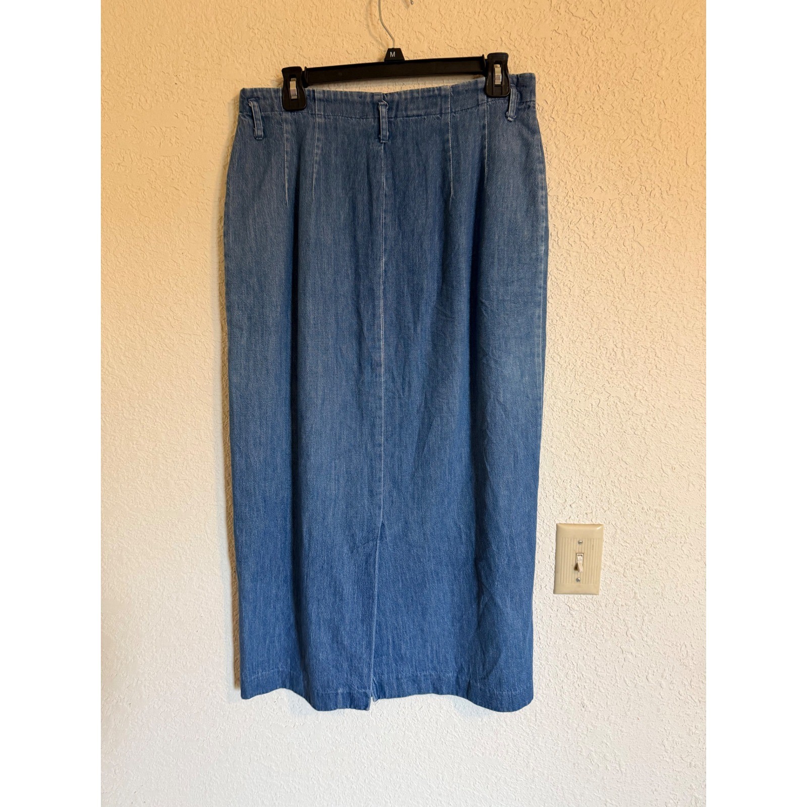 Vintage Bushwacker USA Denim Maxi Skirt Blue 100% Cotton Pleated High Rise 10