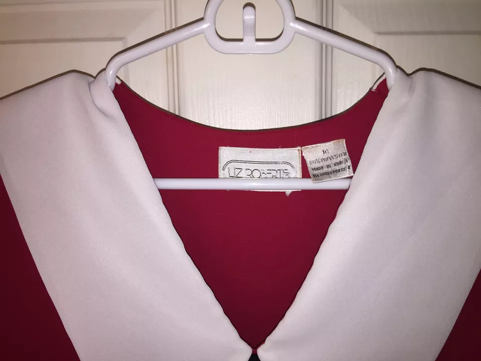 LIZ ROBERTS Vintage SECRETARY DRESS Church Choir Annie SIZE 10 Red, White, Black