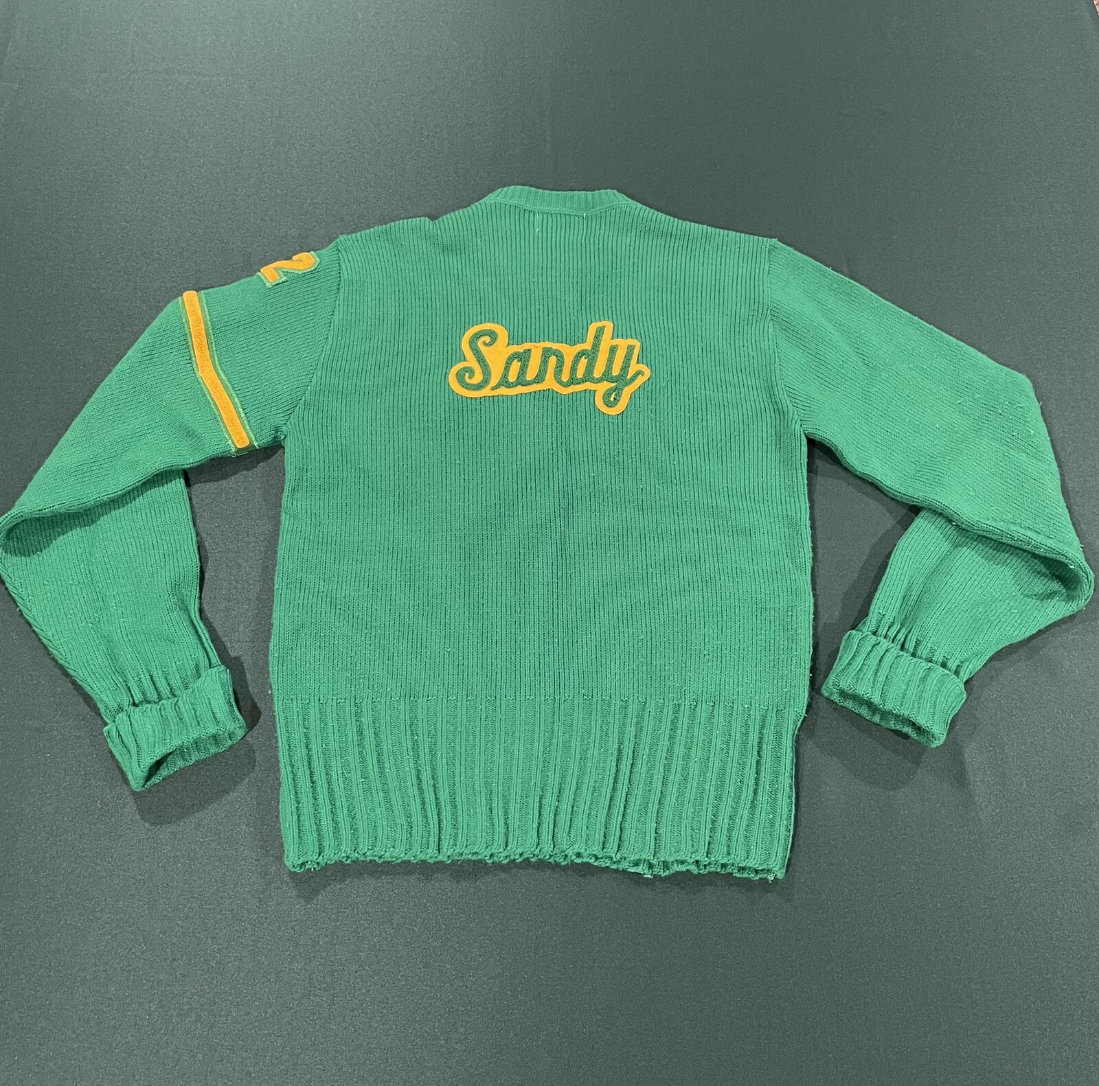 Vintage Womens 82’ Cheerleader Knit Sweater USA Green /Yellow