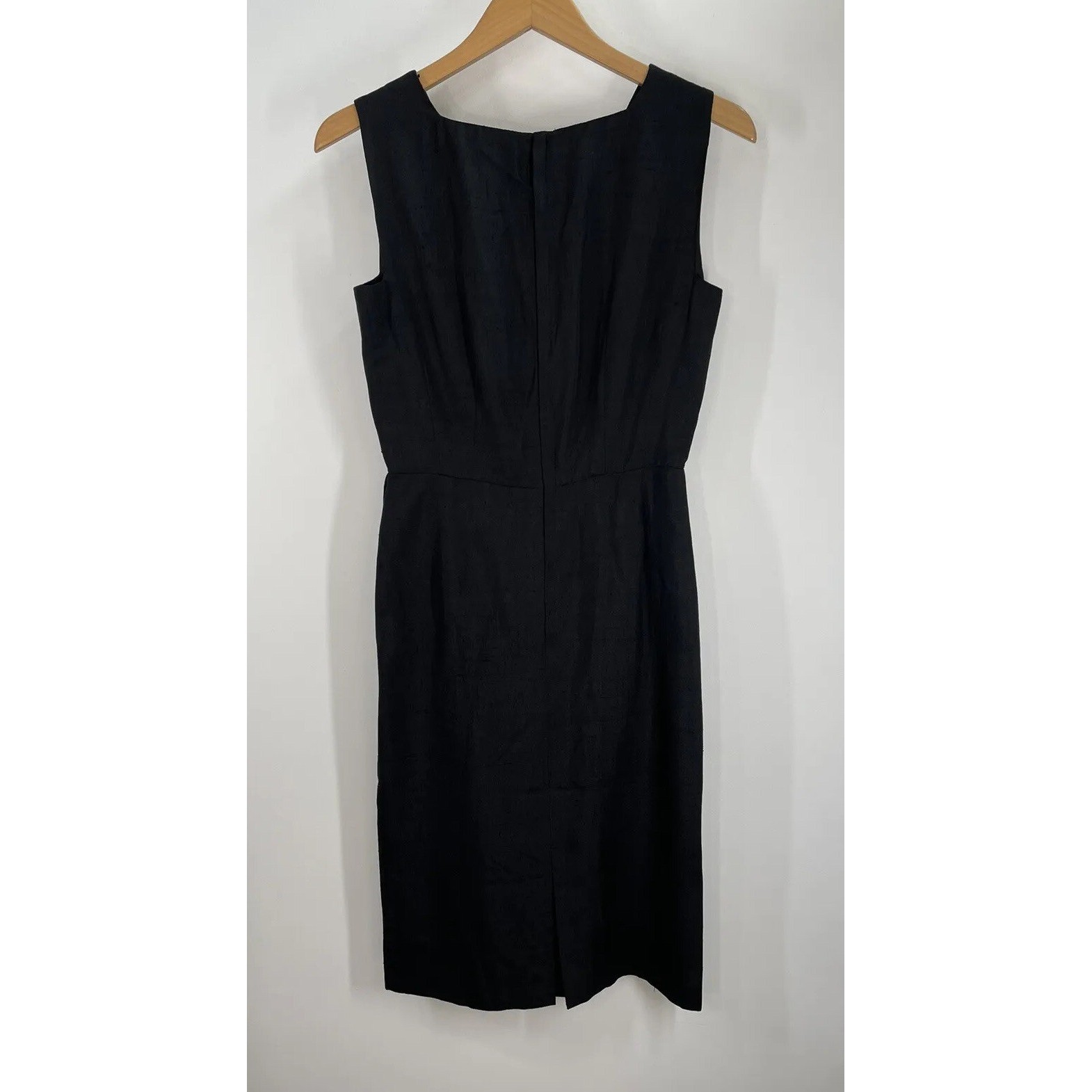 VTG 60s Little Black Dress Pencil Wiggle Square Side Arm Hole Pockets 38″ Chest
