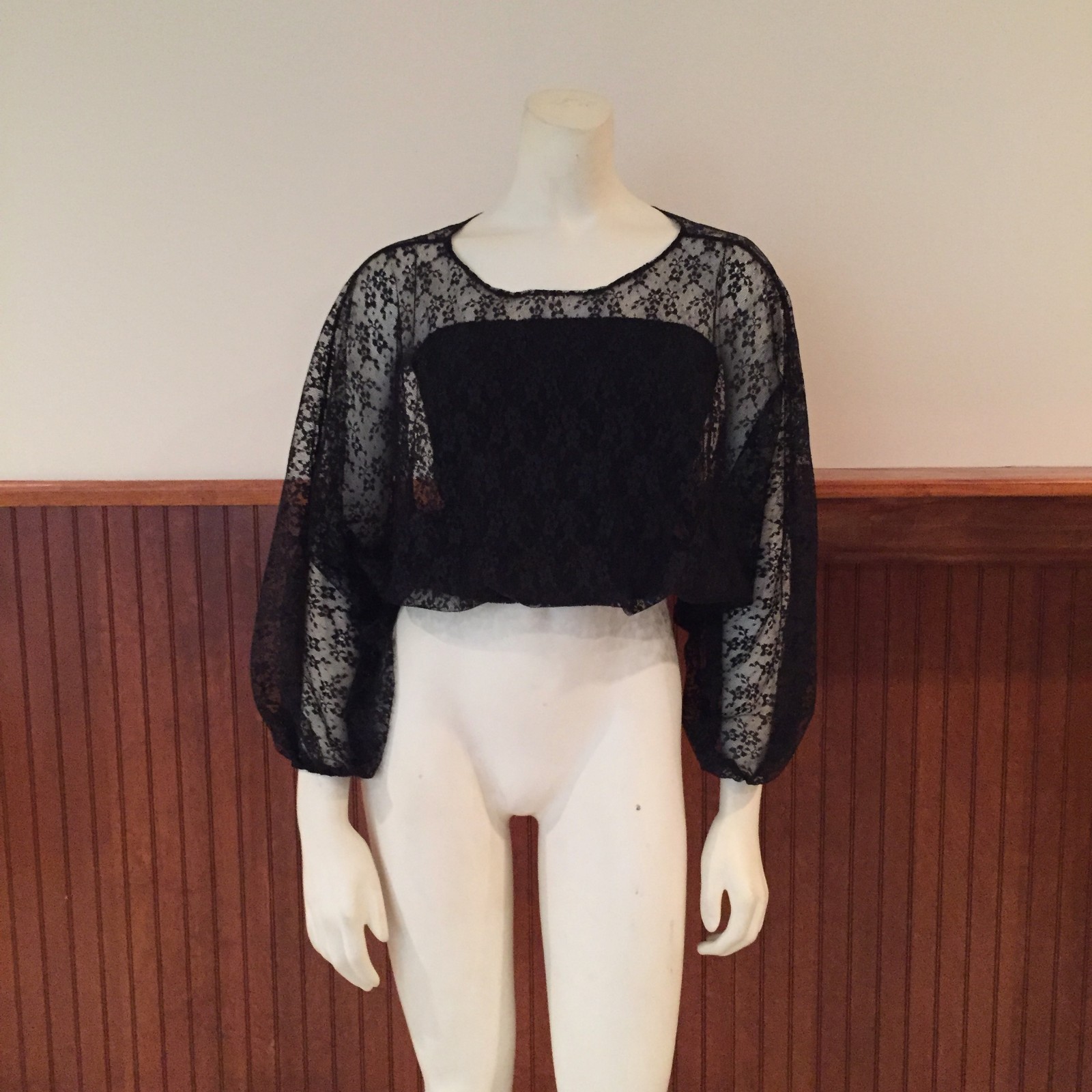 Black Lace Top and Strapless Top with Ruching – Size: Small (estimated)