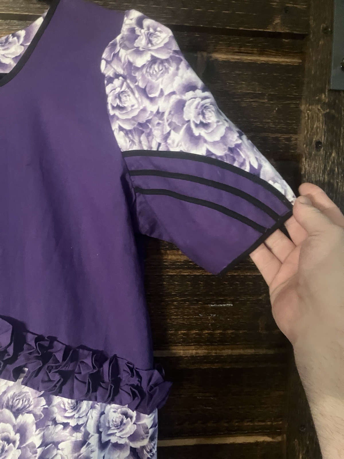 Vintage 70’s 80’s Handmade Purple Floral Cotton Woman’s Mu’Mu Maxi Dress Large