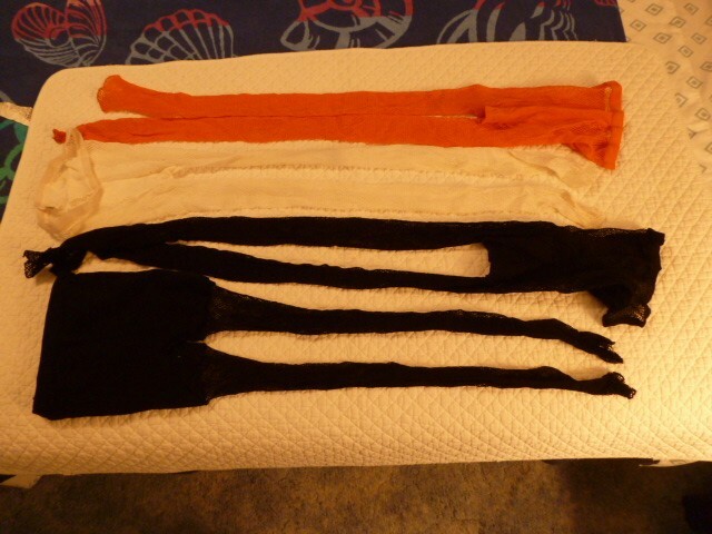 Vintage lot of 4 pair Fishnet Tights Orange White Black Ladies Petite 5’ – 5’ 3”