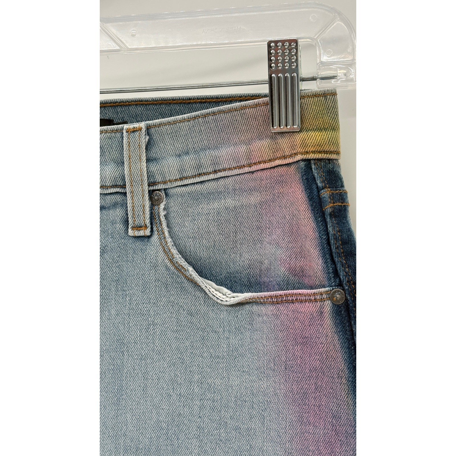 Hudson Mini Skirt Denim Viper Women 23 Blue Stripe Pink Yellow Boho Festival Y2K