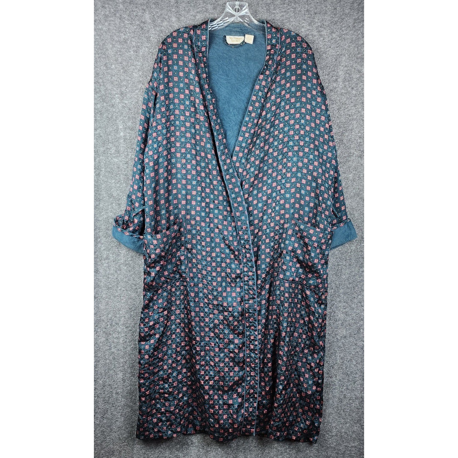 Victoria’s Secret Robe Womens M/L Teal Vintage Gold Label Geometric Terry Lined
