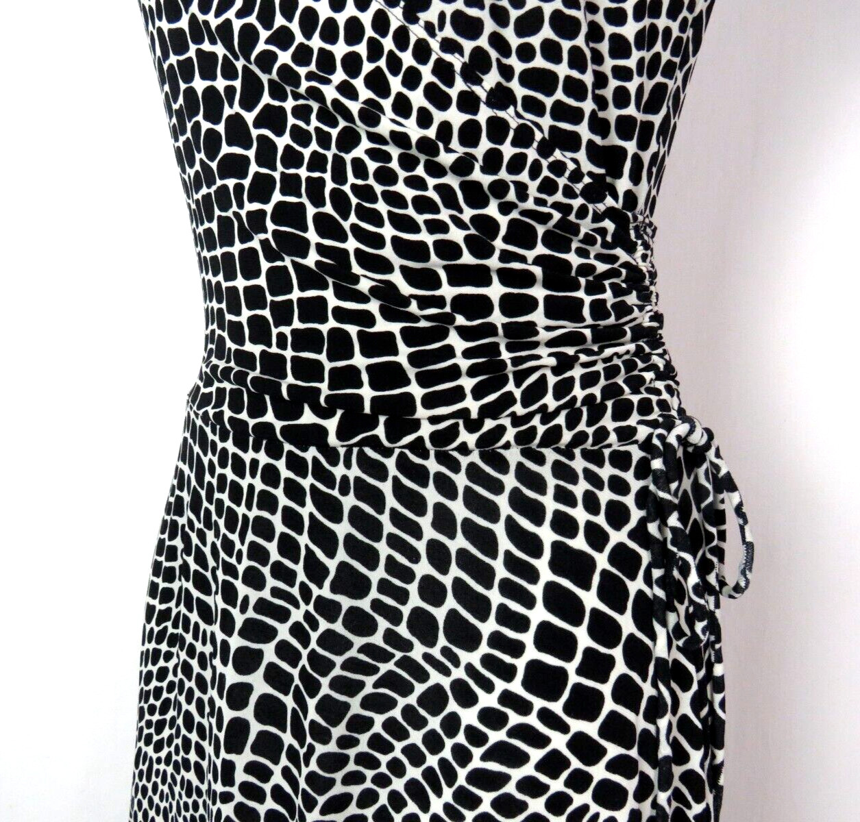 VINTAGE 1980s – 1990s POLY SPANDEX ALLIGATOR PRINT STRETCH DRESS GATHER OVERLAP