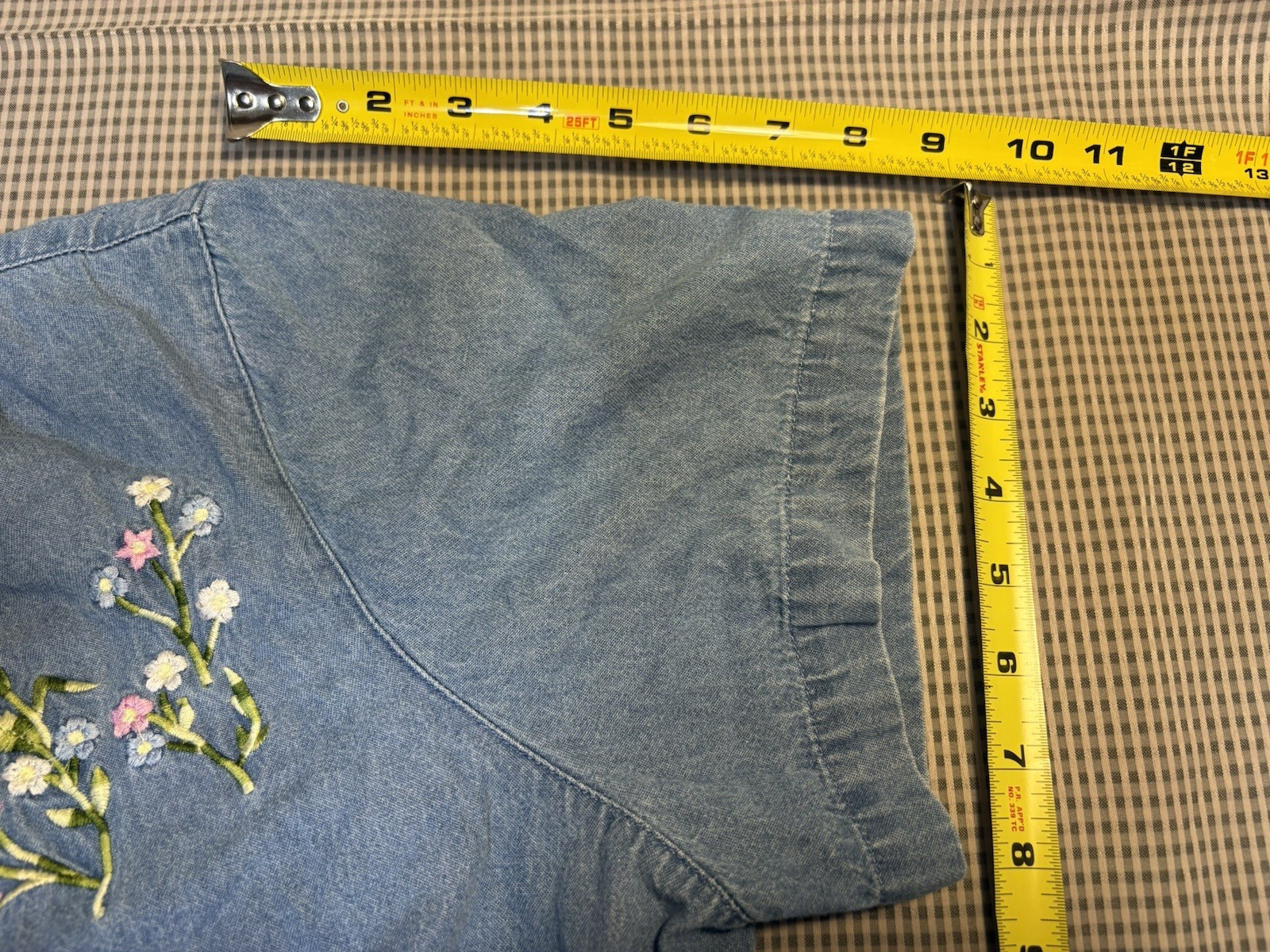 Vintage Grannycore Deniem Floral Button Down Embroidered Short Sleeve Women’s L