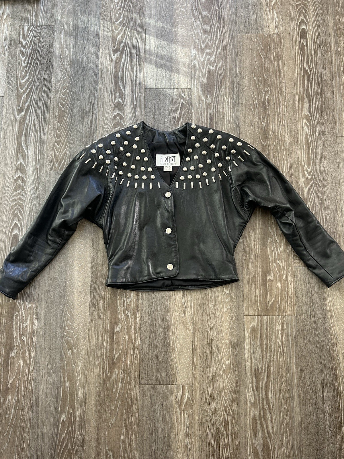 VTG Firenze SB Designer Studded Black Calfskin Moto Leather Jacket Sz S 80s