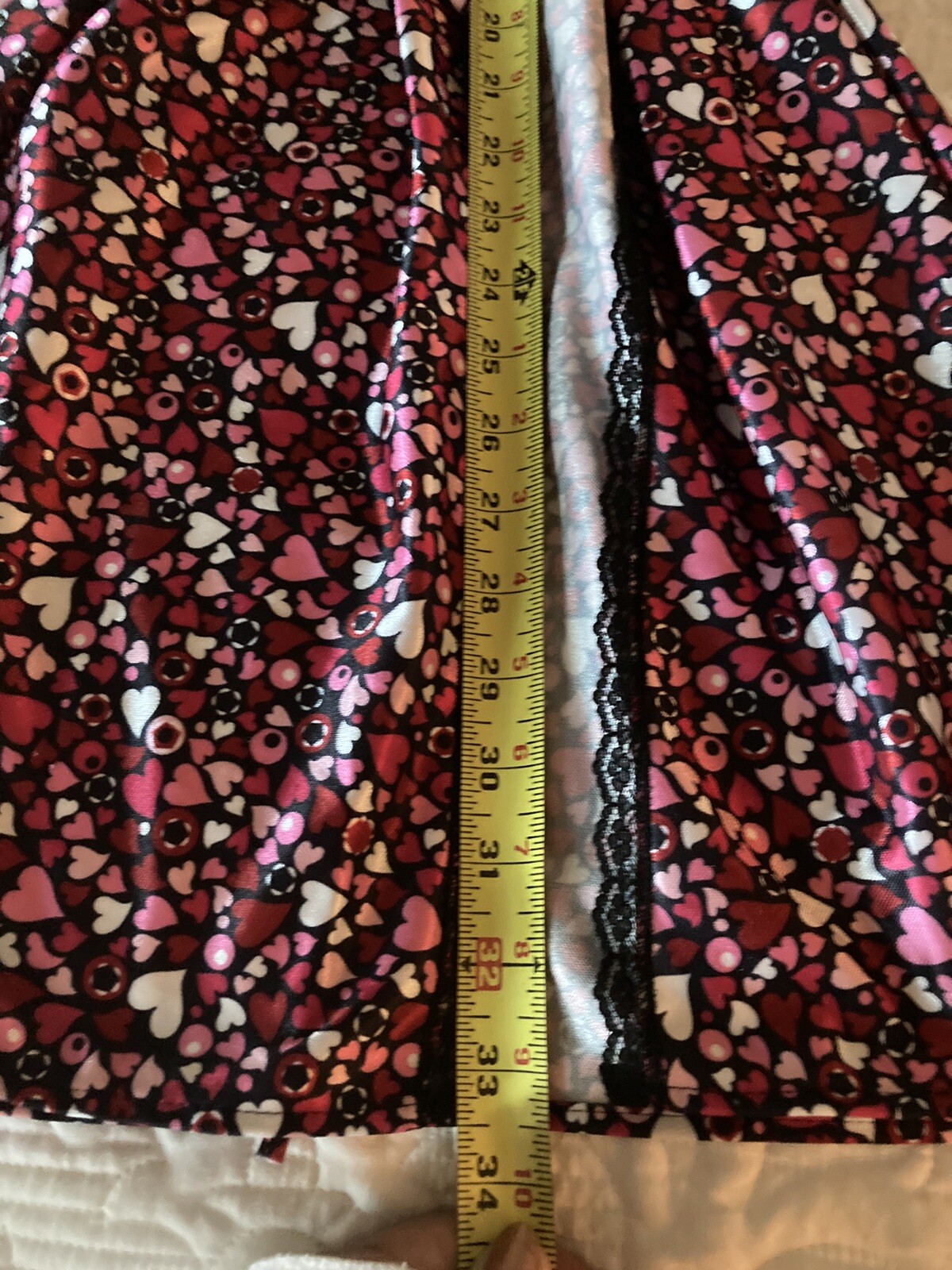 Vintage Chandio Black Pink & White Hearts 2 Piece Nightgown Peignoir Robe Large
