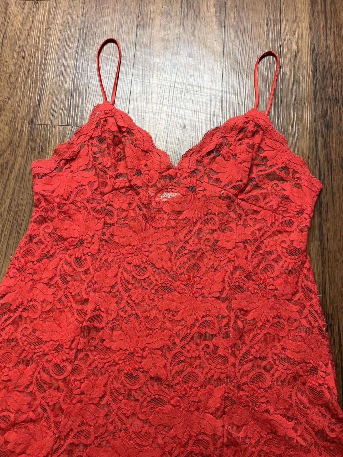 Vintage Victorias Secret Slip Dress Large Red Lace Sheer Babydoll Floral Mini