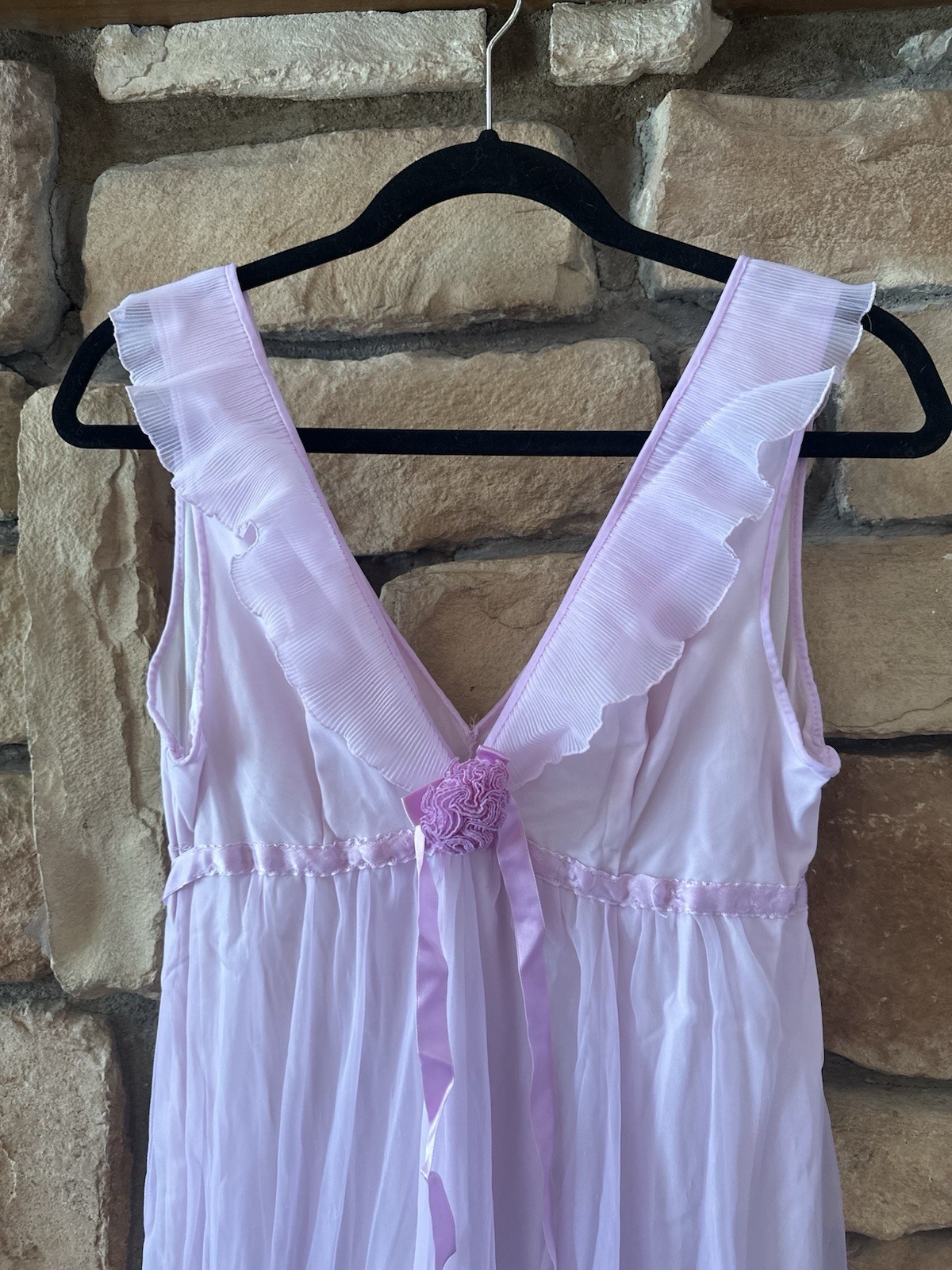 True VTG 70s Lavender Purple Maxi Slip Dress Nightgown Ruffle Fairy Ethereal M/L