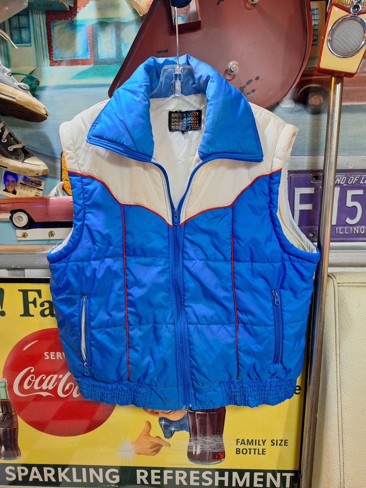 True VTG Mid-century 1970s 80s Brite N Sassy Puffer Ski Jacket Vest Snow Bunny L