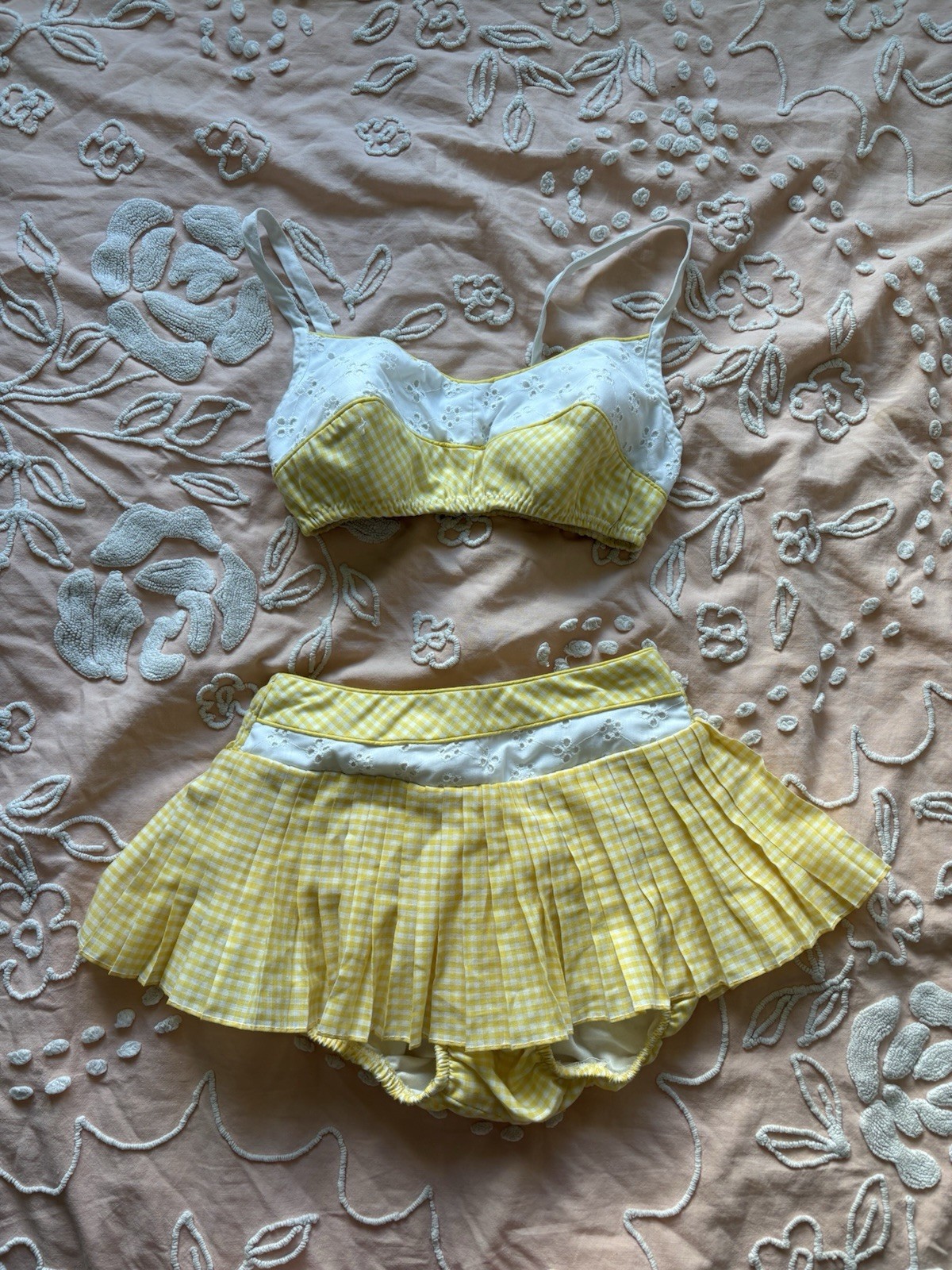 VTG 1950s/60s Yellow gingham Skirted Bikini Size Small
