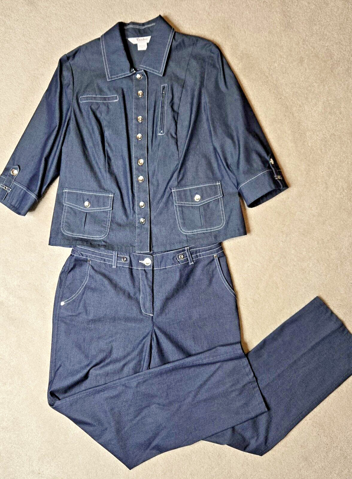 TanJay Womens 8P Pants and 6P Jacket 80s Denim Suit Jean Elastic Waist Short Slv