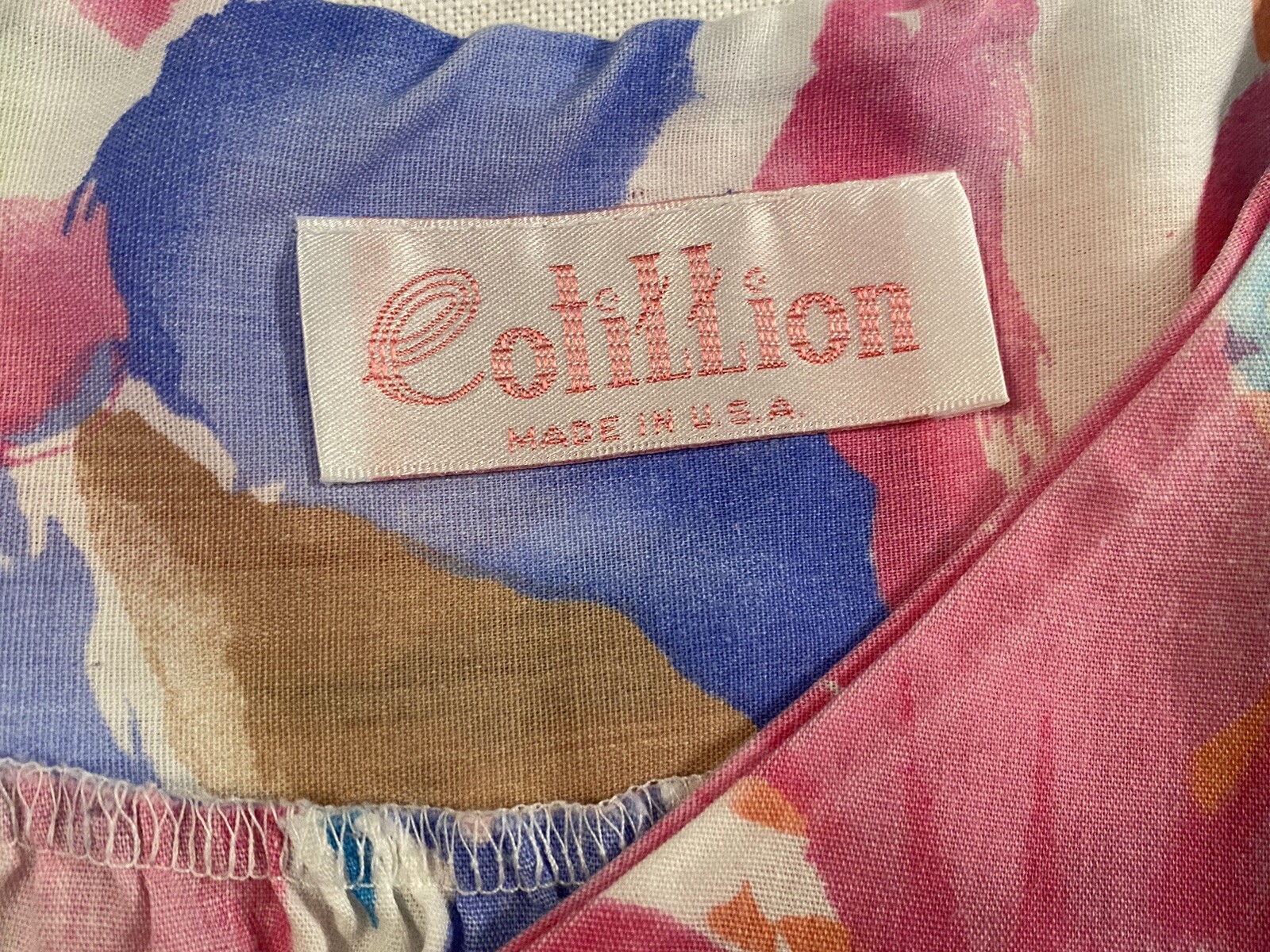 Vintage House Dress Cotillion Small USA Blue Pink Floral Short Sleeve Pullover