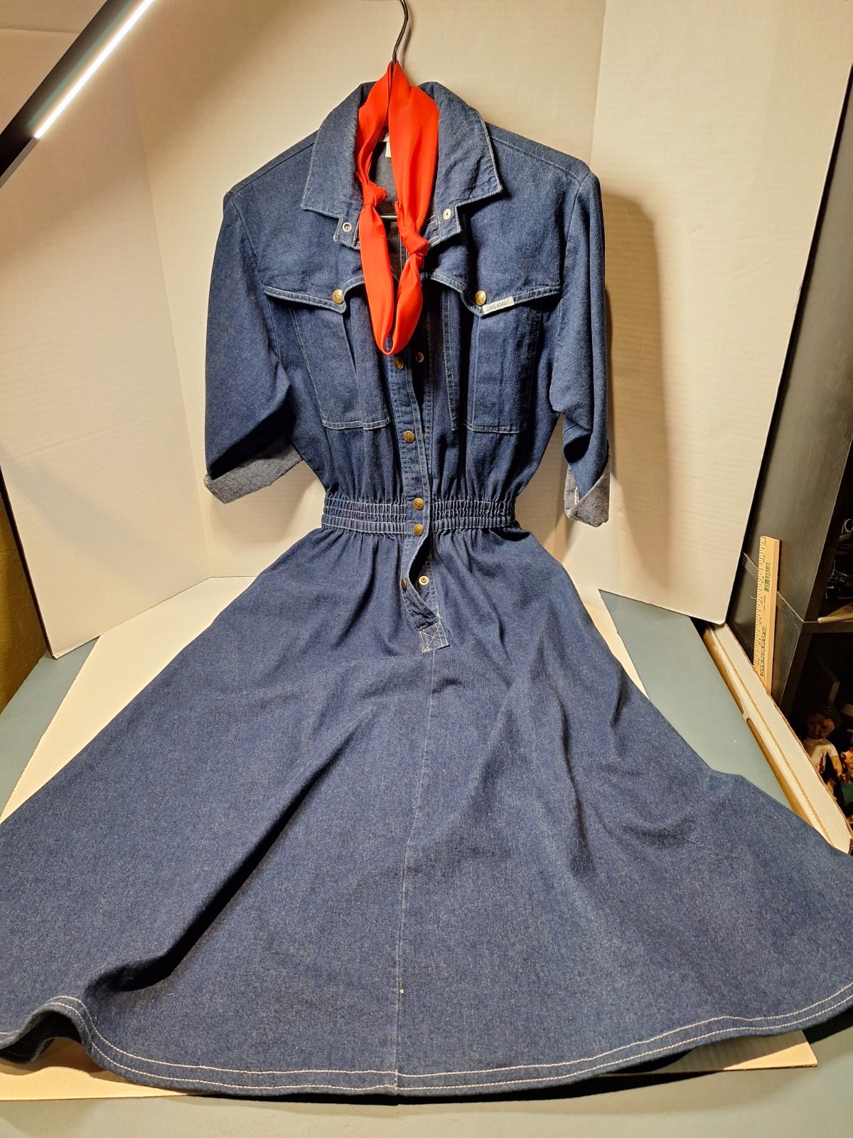 Vintage Dreams Denim Dress, Maxi, 80s, Blue, Size Small, Cotton, Snap Front