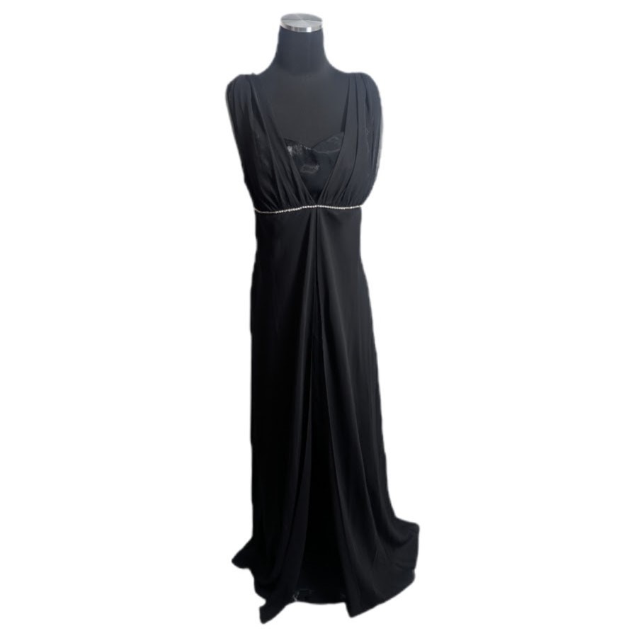 Y2K Eureka Black Chiffon & Taffeta Draped Formal Gown Dress Sz 2XL Goth Prom G2