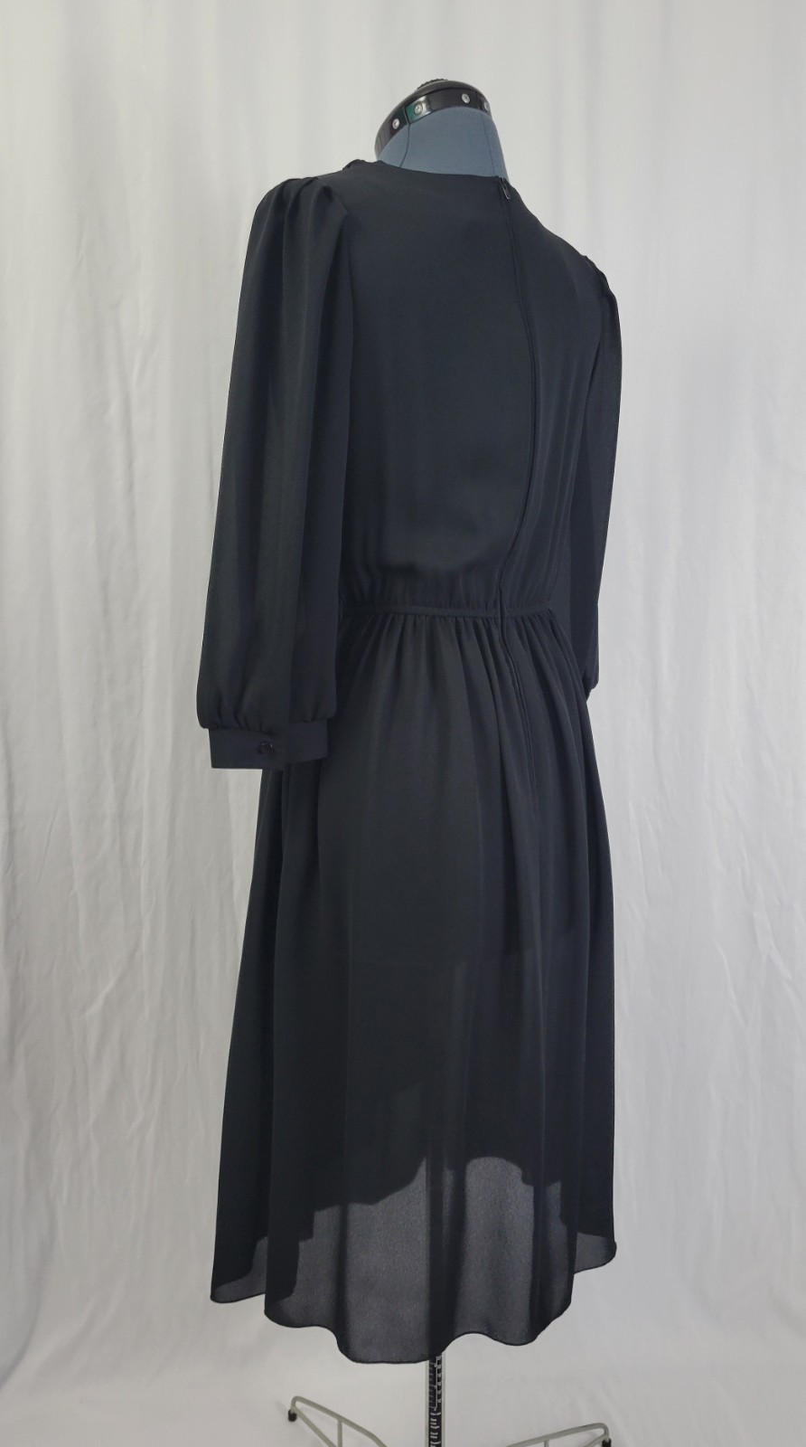 Vintage Leslie Fay Black Blouson Dress w Wrap Skirt Size 8