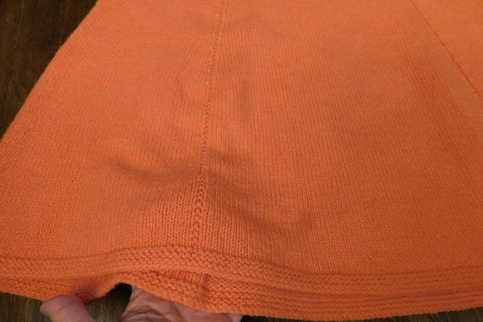 Vtg Hand Crocheted Knit Sweater Maxi Dress Orange Leaf pattern trim FAB Med OOAK