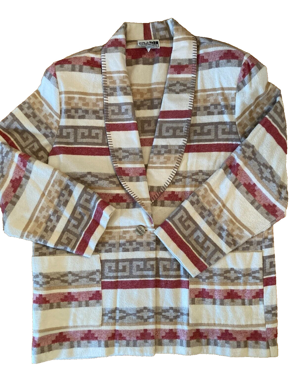 Vintage Women Aztec Southwest Blanket Blazer Size Large Western USA Union Made