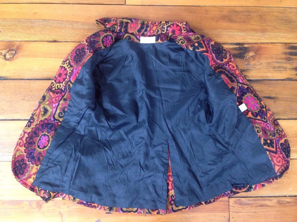 Vtg 70s Saks Fifth Ave Pewter Button Military Brocade USA Union Made Coat S-M