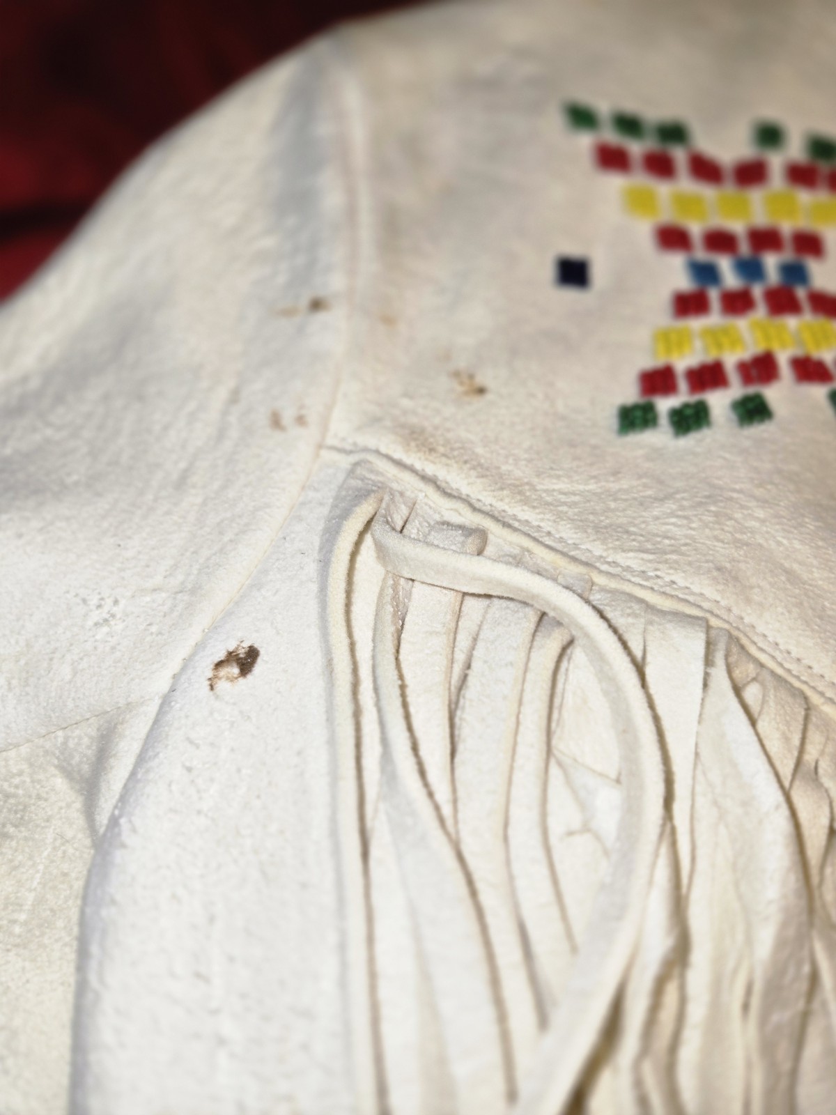 Handcrafted Vintage Native American White Elk Leather Fringed Jacket Womens S/M