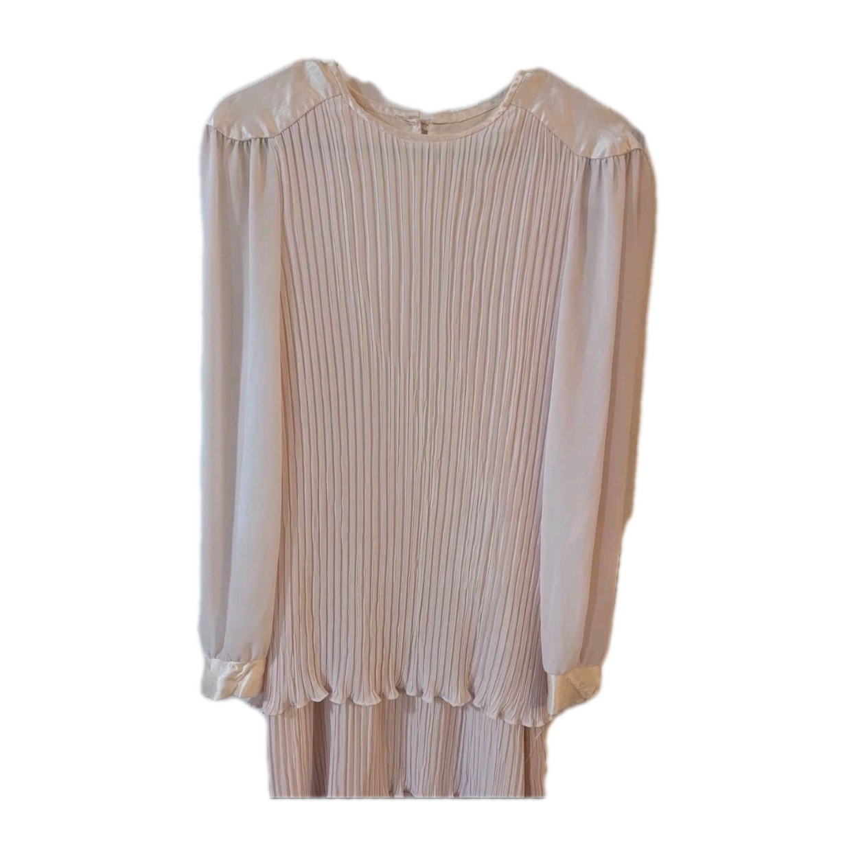 Vintage Flapper Dress Sz 12 Rouched Layers Pink Ruffles USA Long Sheer Sleeves