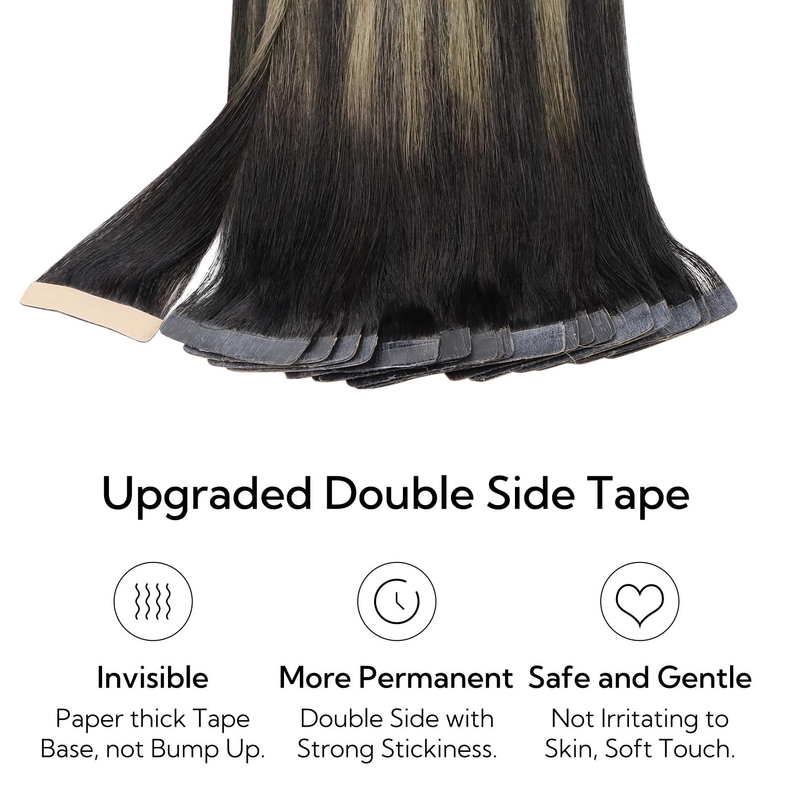 HOTBANANA Tape-In Hair Extensions 12in 20pcs 40g Natural Black Light Blonde Stra