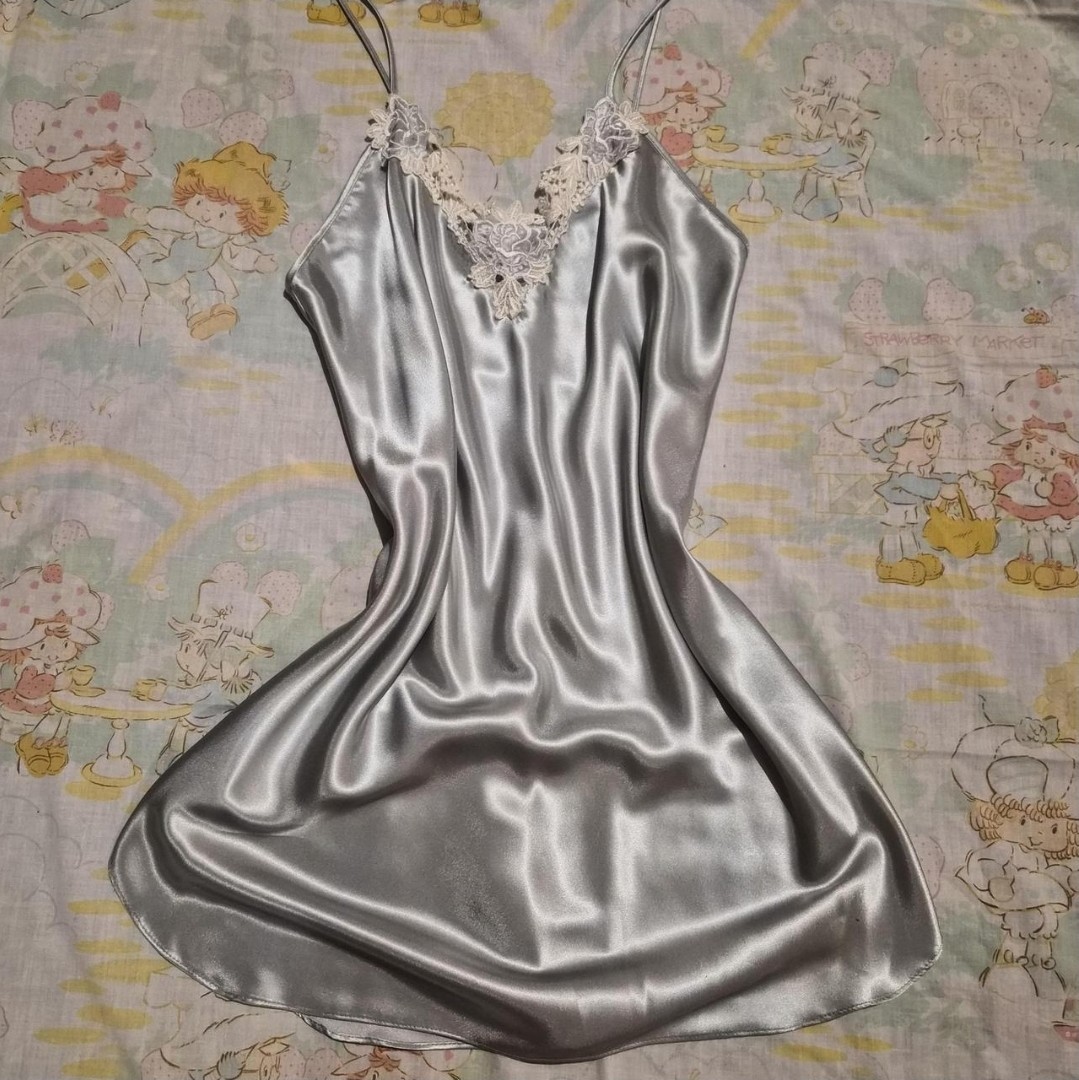 Dentelle Silver liquid Satin Lace Trim Slip Medium