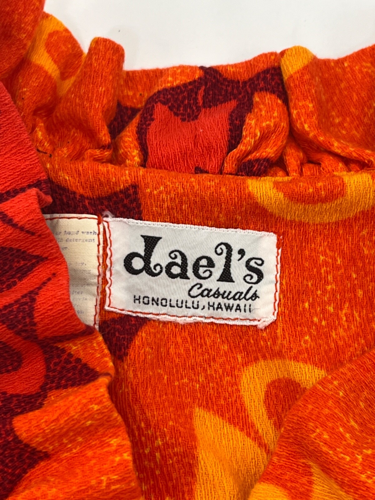 Vtg Retro Mod Hawaiian Tiki Dress Bright Orange Yellow Red Dael’s Honolulu Sz. S