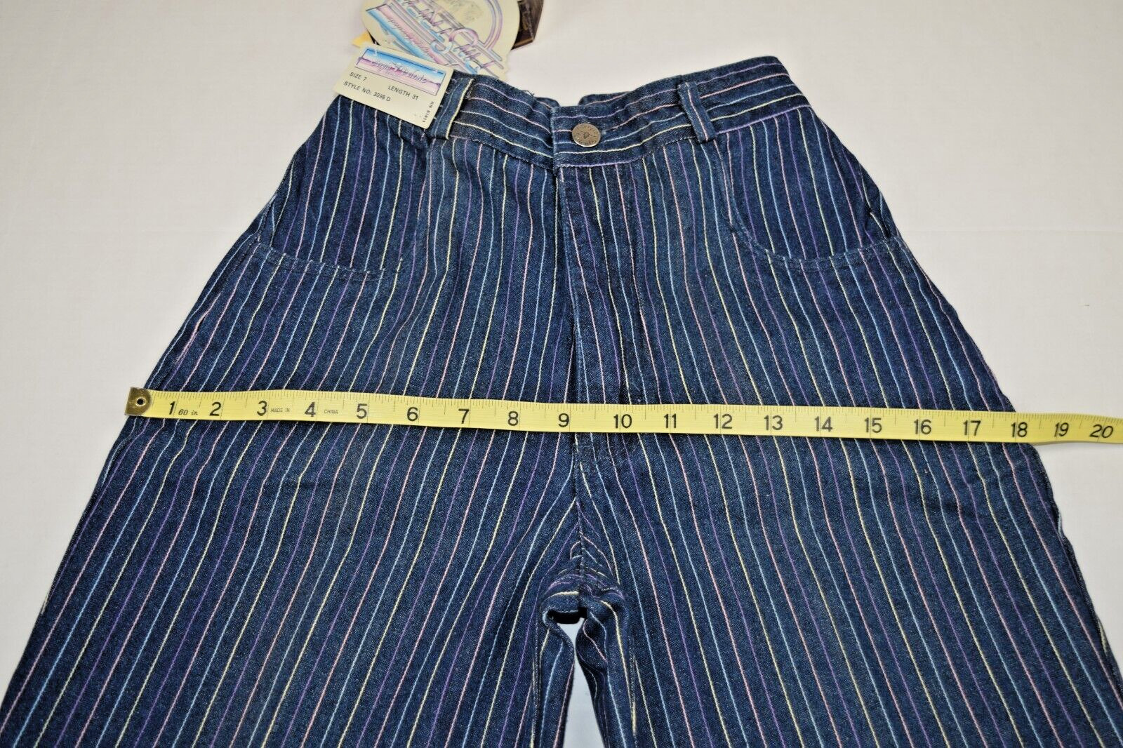 Vintage Jeans Sergio Valente W26 L31 80s Blue Pastel Pinstripes High Waist NWT
