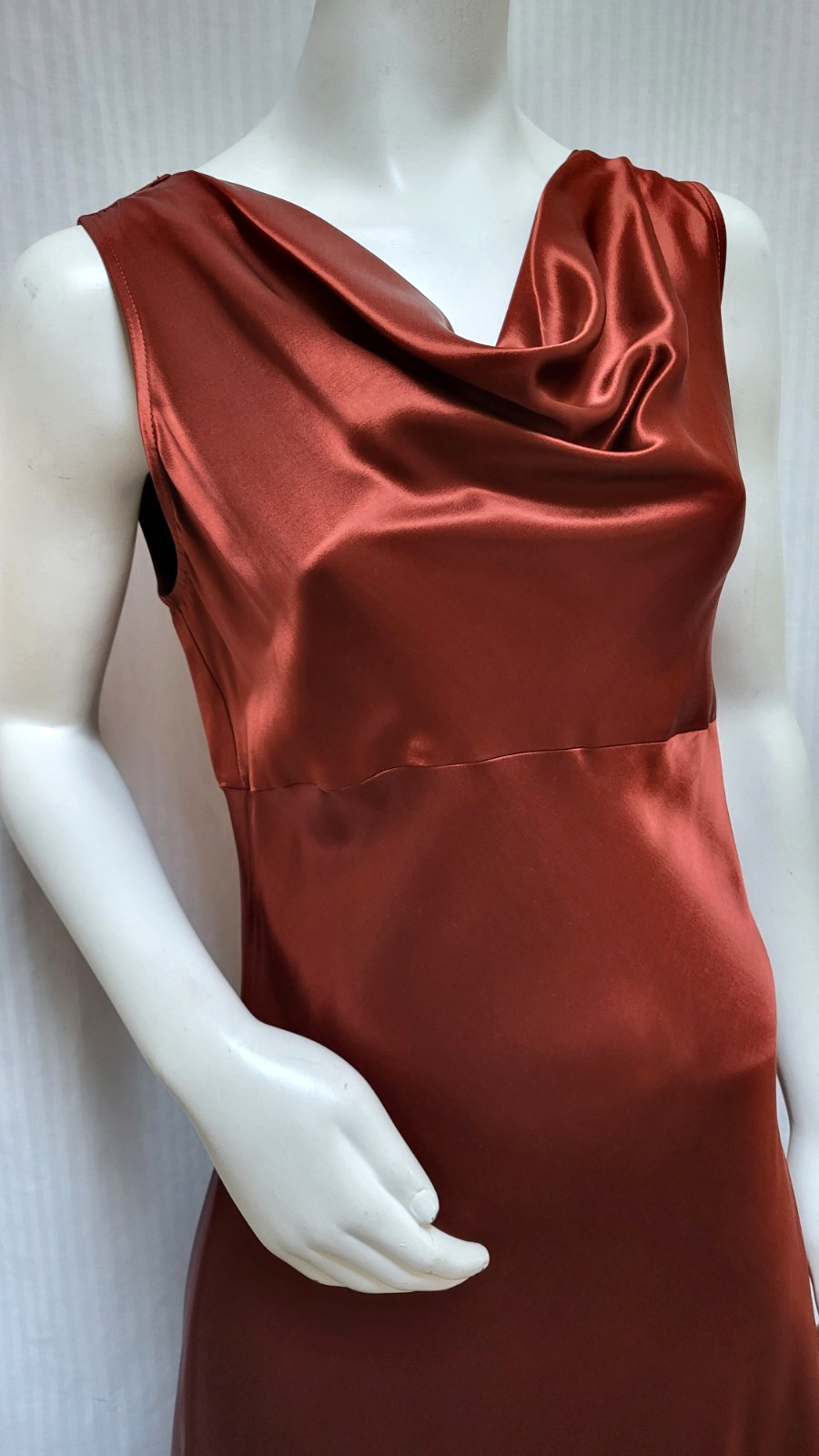 NWOT Vintage BONNIE STRAUSS Copper Brown Satin Bias Cut Draped Dress – Size M