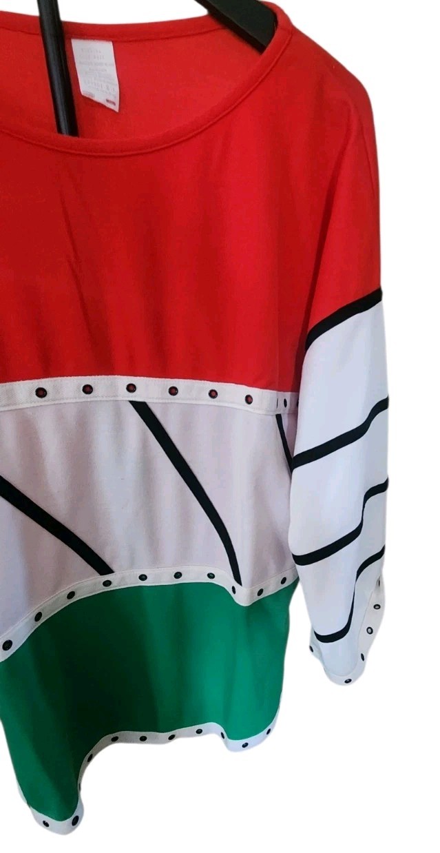 VTG Abstract Multicolor Colorblock 3/4 Sleeve Red Yellow Blk White Women’s Shirt